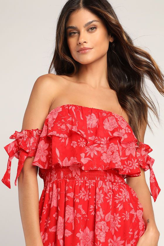 Love and Blooms Red Floral Print Off-the-Shoulder Dress | Lulus (US)
