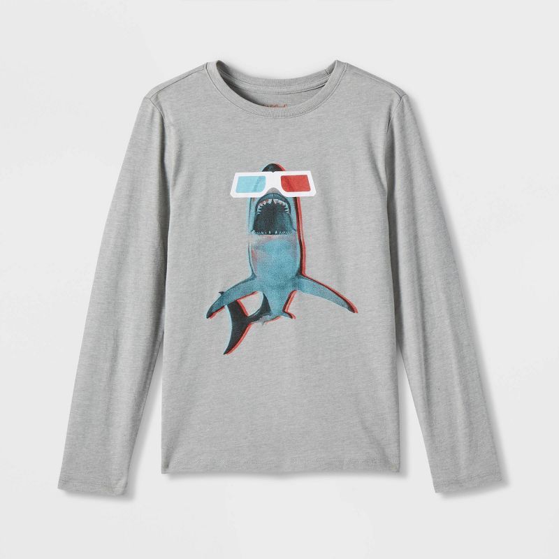Boys' '3D Shark' Long Sleeve Graphic T-Shirt - Cat & Jack™ Heather Gray | Target