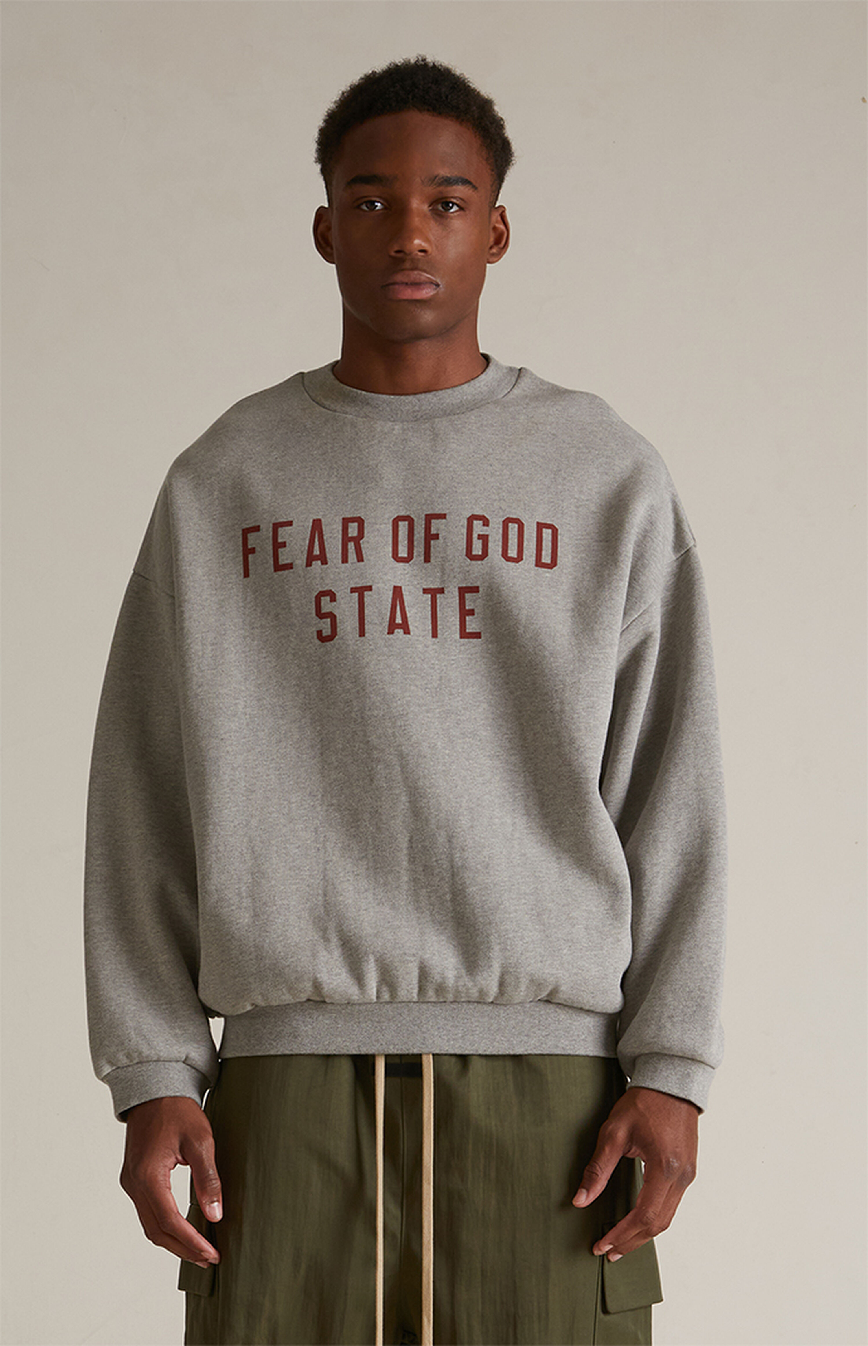 Fear of God Essentials Dark Heather Oatmeal Fleece Crew Neck Sweatshirt | PacSun