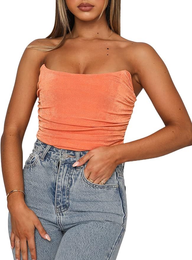 Remidoo Women's Strapless Push Up Bustier Corset Crop Top Bandeau Tube Tops Party Clubwear | Amazon (US)