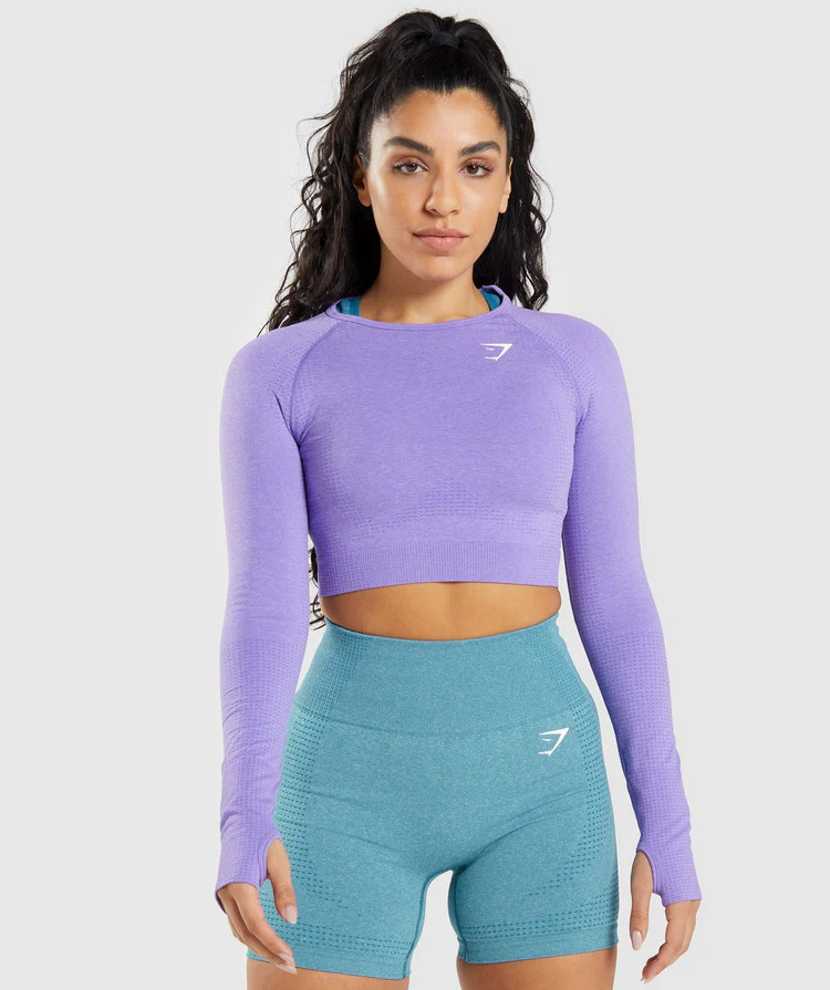 Gymshark Vital Seamless 2.0 Long Sleeve Crop Top - Bright Purple Marl | Gymshark (Global)
