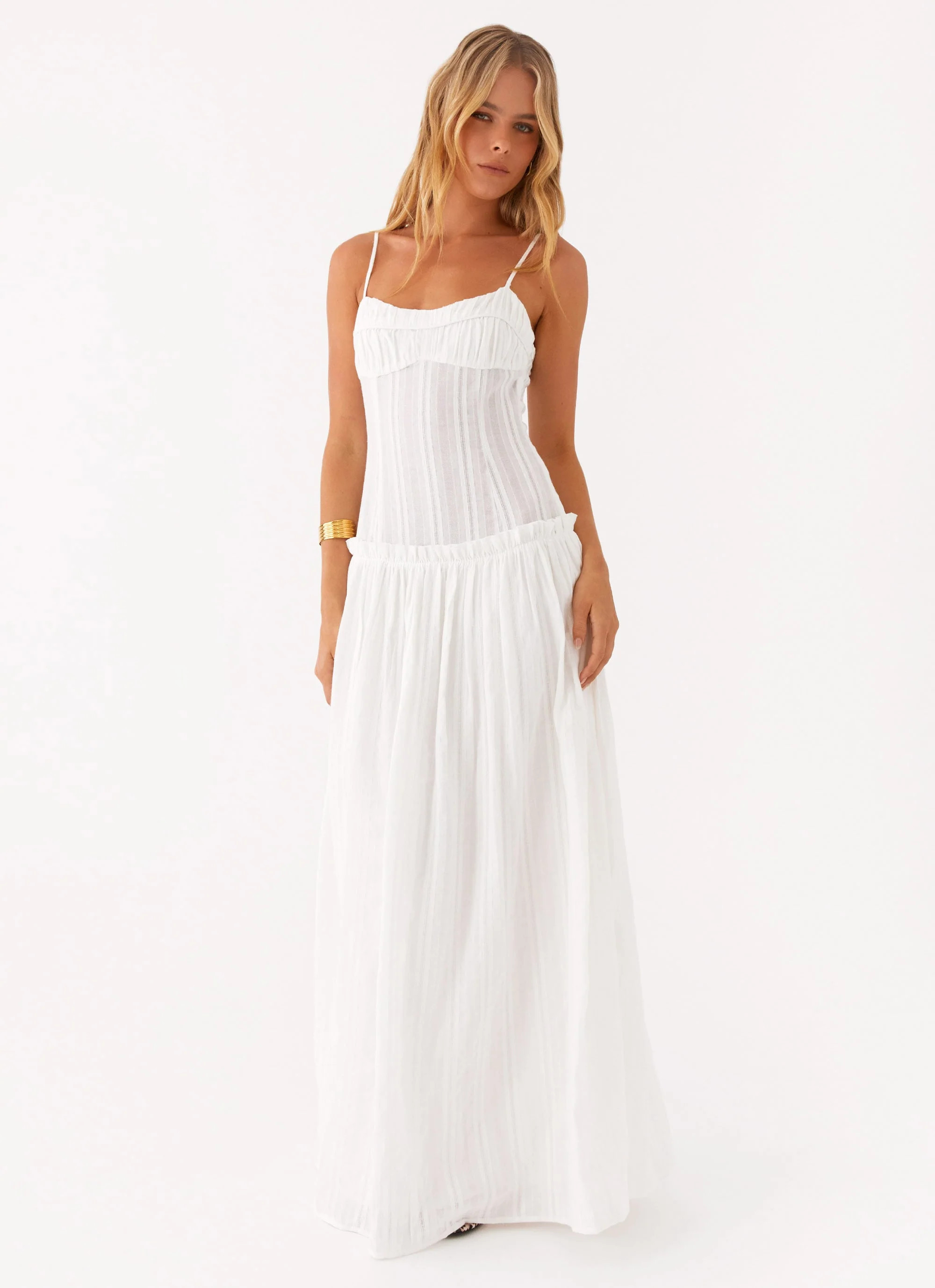 Jacinda Drop Waist Maxi Dress - Ivory | Peppermayo (Global)
