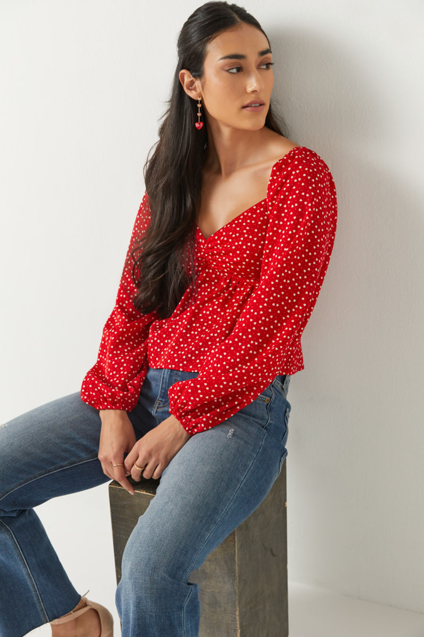 Alana Ditsy Heart Top | Francesca's