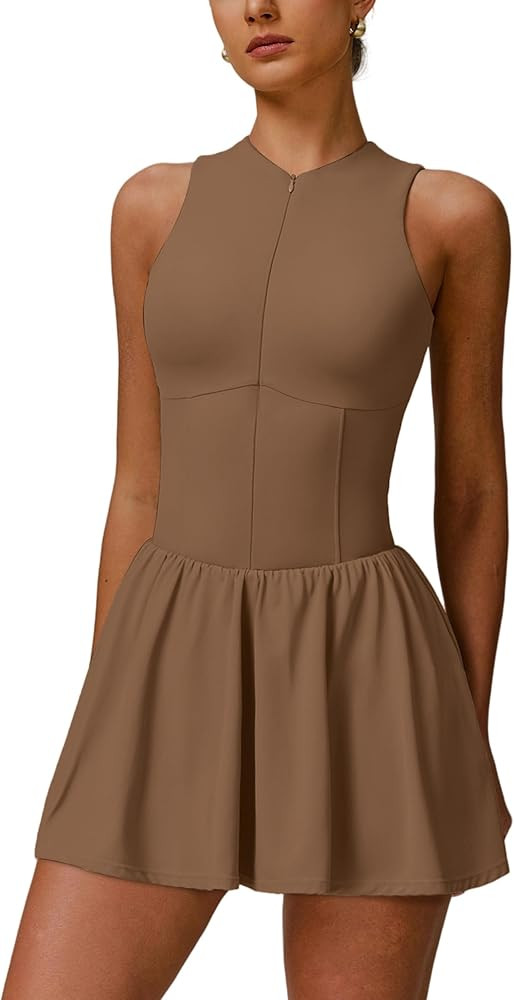 ABOCIW Womens Zip Front Tennis Dress High Neck Sleeveless Workout Golf Dresses Build in Shorts wi... | Amazon (US)