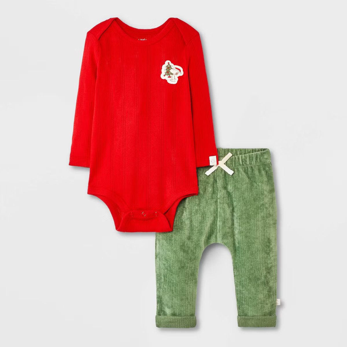 Baby 2pc Peanuts Little Snoopy Christmas Bodysuit and Pants Set - Red/Green 3-6M | Target
