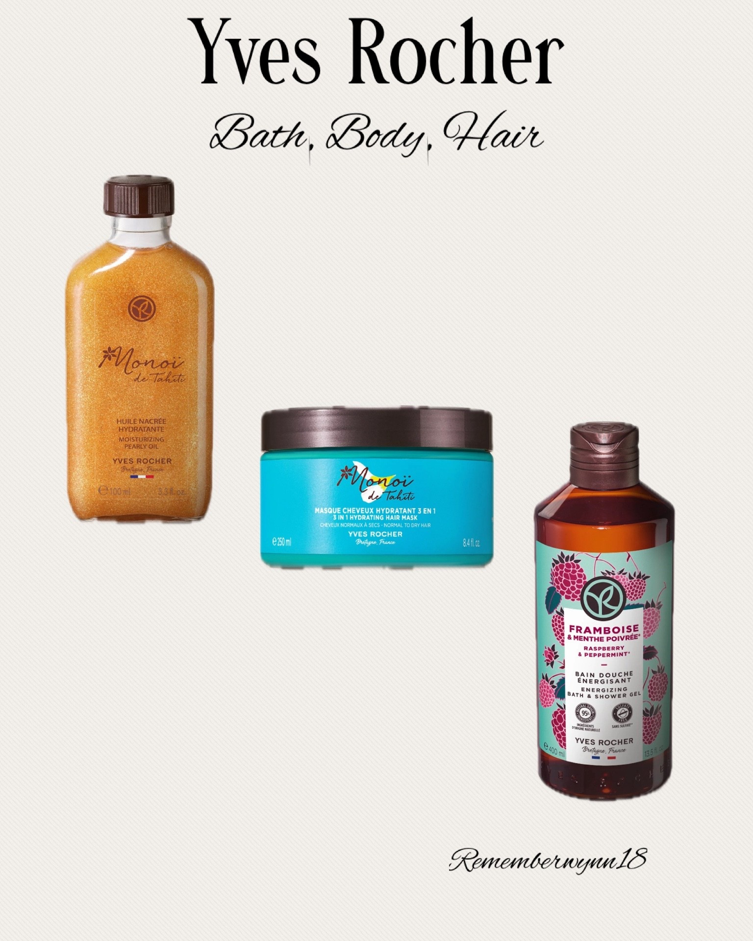 I just ordered my first bottle of the shimmery oil! Can’t wait! 

French beauty
Body oil
Hair masks
Shower gel 
Bubble bath 

#LTKmorningroutine #LTKselfcare #LTKOver40