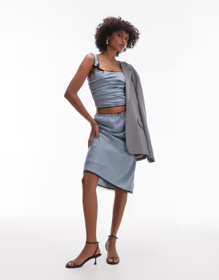 Nia stan bow detail ruched corset top co-ord in slate blue | ASOS (Global)