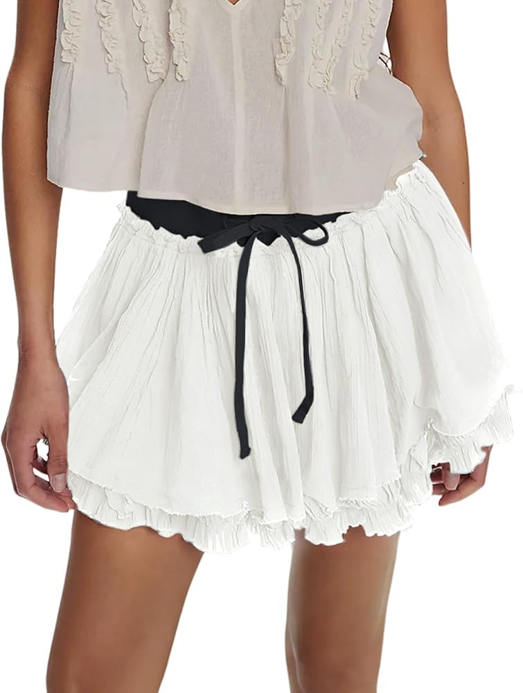 Lianlive Women Flowy Mini Skirt High Waisted Ruffled Tiered Casual Boho Skirts for Beach Summer O... | Amazon (US)