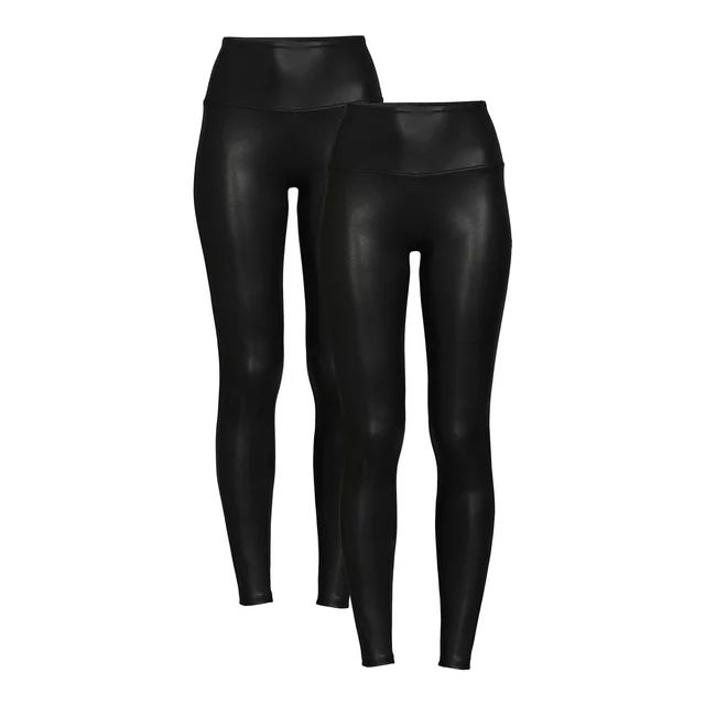 Time and Tru Women's High Rise Ankle Length Stretchy Faux Leather Leggings 2 Pack Bundle, 28" Ins... | Walmart (US)