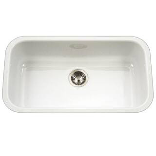 HOUZER Porcela Series Undermount Porcelain Enamel Steel 31 in. Large Single Bowl Kitchen Sink in ... | The Home Depot