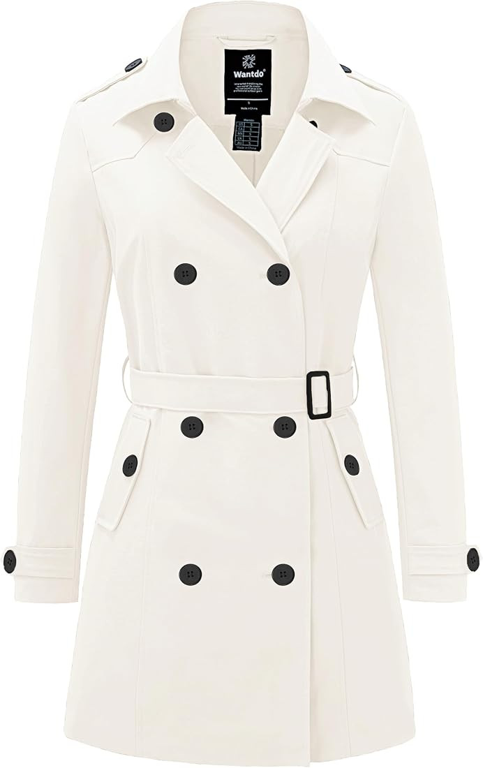 wantdo Women's Waterproof Trench Coat Classic Lapel Outerwear Coat with Belt | Amazon (US)