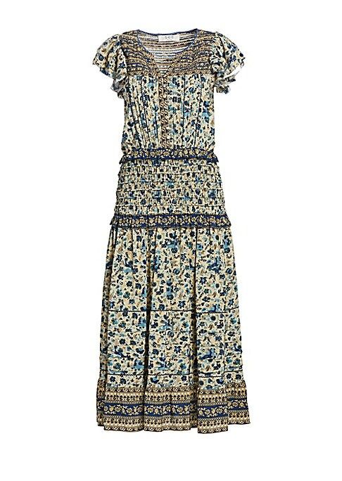 Smocked Silk Midi Dress | Saks Fifth Avenue
