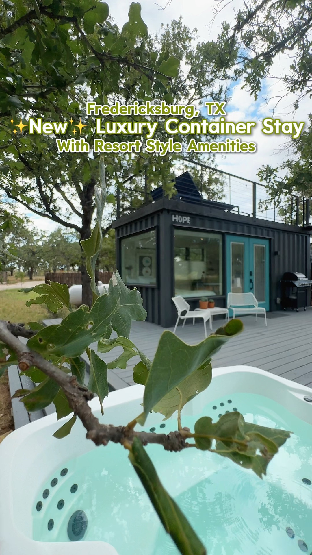 ‼️Prices below are not accurate, make sure you click the link for accurate information 

ParcBlu brings a different vibe to Texas Hill Country with sleek container-style cabins that feel design-forward while still giving you space to unwind.

Instead of the usual rustic cabin look, ParcBlu leans clean, modern, and elevated. Guests can enjoy private outdoor hot tubs, a shared pool, fire pits, and outdoor games like pickleball and bocce ball. Each unit also includes a kitchenette, making it easy for a weekend getaway or longer stay when you want more flexibility than a standard hotel room.  

It’s close enough to downtown Fredericksburg for wine tasting, shopping, and Main Street exploring, but tucked away enough to feel peaceful once you’re back on property. That mix of convenience and privacy is hard to beat.