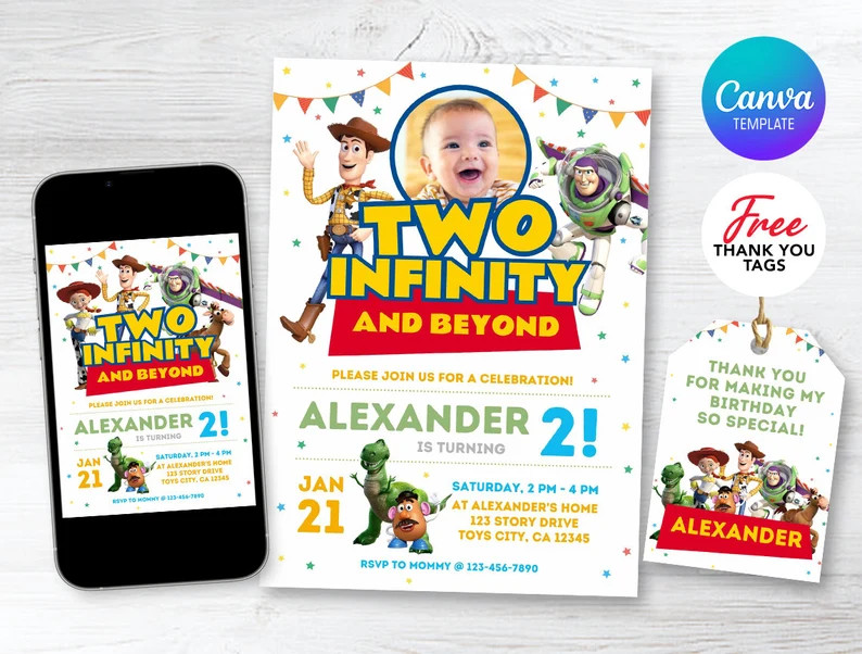 Toy Birthday Invitation, Two Infinity and Beyond, Editable Invitation, Boy Invitation, Toy Story ... | Etsy (US)