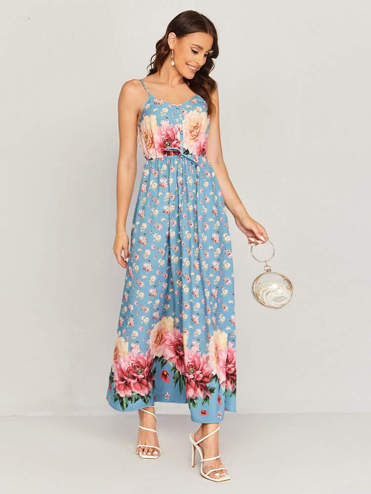 SHEIN Floral Print Single Breasted Cami Dress | SHEIN