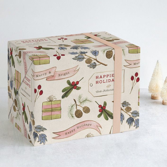 "Vintage Watercolor" - Customizable Wrapping Paper in Beige by Shannon Chen of Four Wet Feet Stud... | Minted