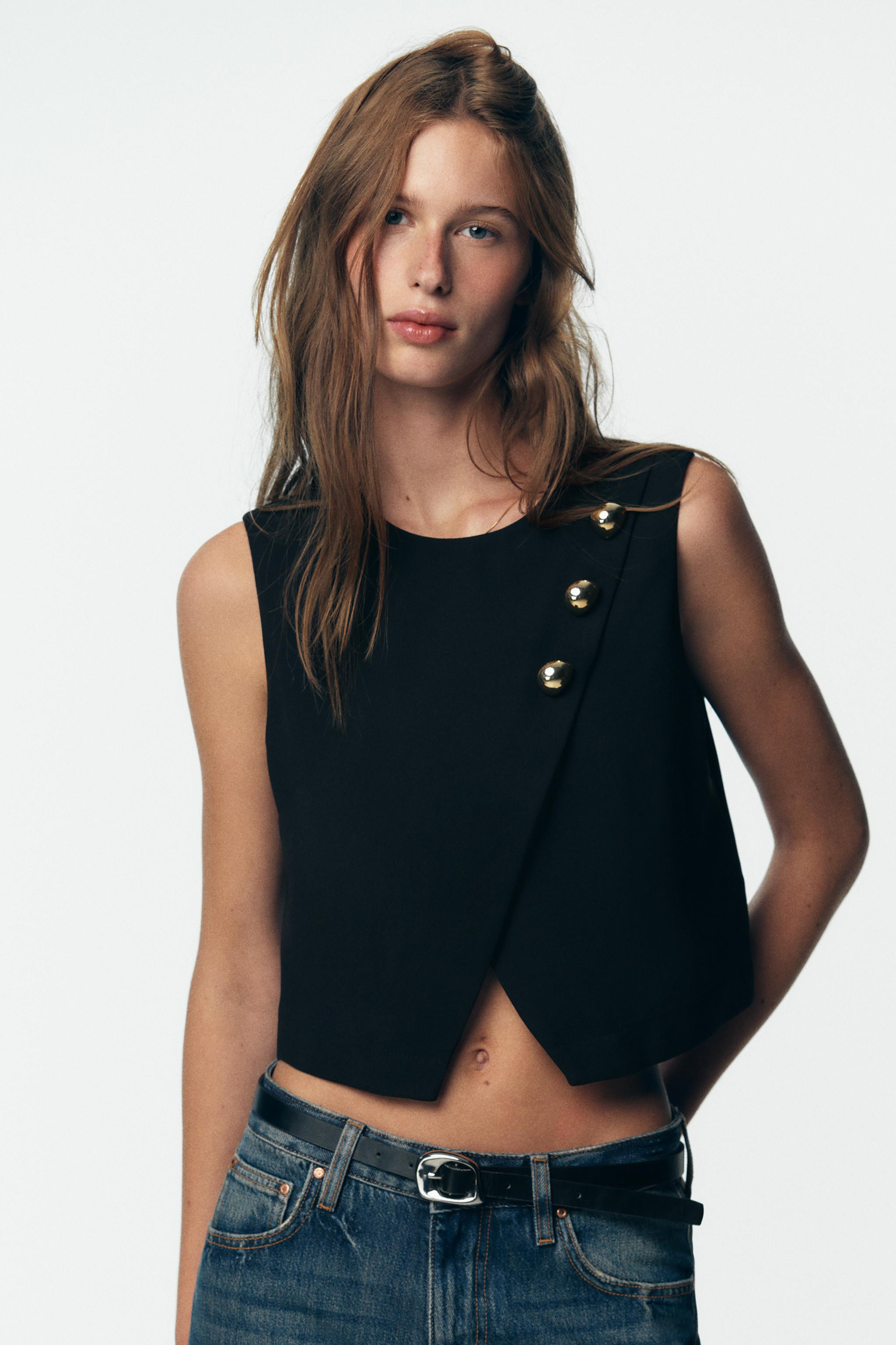 GOLD BUTTON WRAP TOP | Zara US