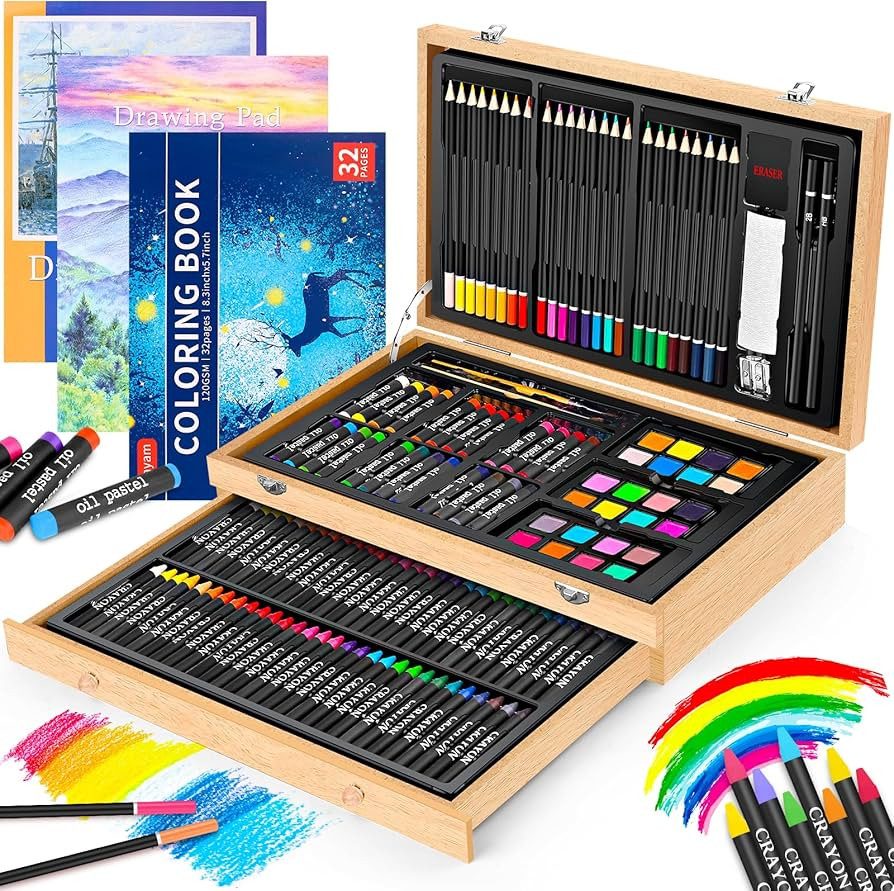 Art Supplies, iBayam 150-Pack Deluxe Wooden Art Set Crafts Drawing Painting Kit with 1 Coloring B... | Amazon (US)