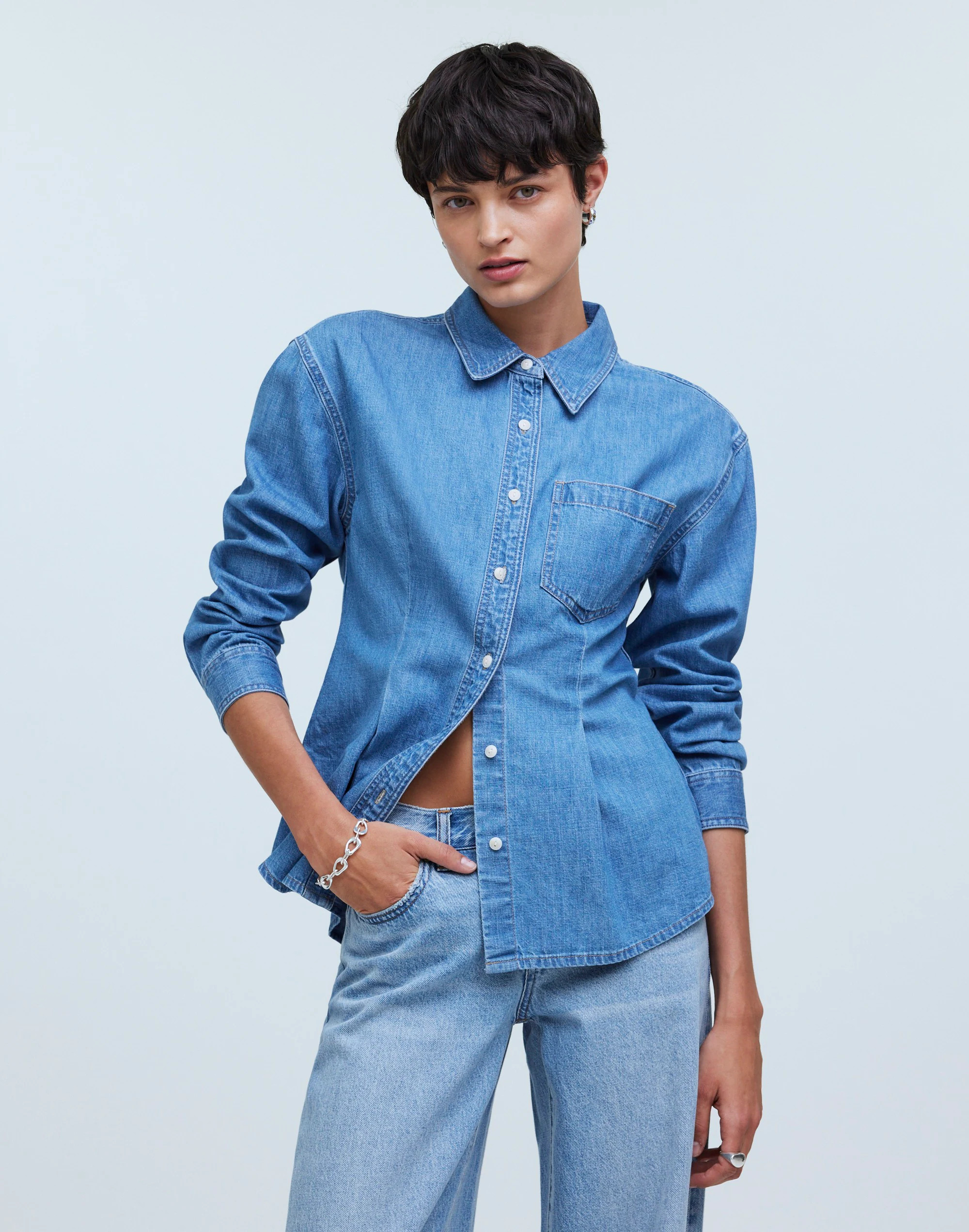 Denim Darted Button-Up Shirt in Winnset Wash | Madewell