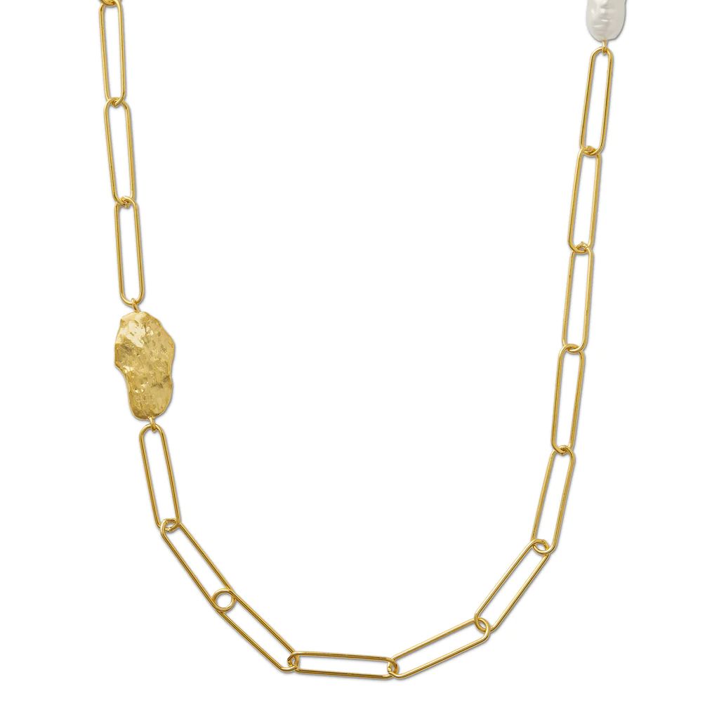 Pearl & Molten Asymmetric Long Necklace | Orelia
