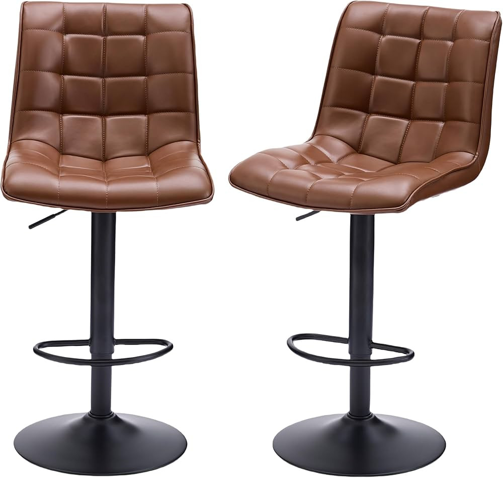 Counter Height Bar Stools, Swivel Bar Stools Set of 2 with Backs, Modern Brown Bar Stools for Kitchen Island, Adjustable Height 24"-33", Faux Leather Kitchen Bar Stools (Brown, 2PCS) | Amazon (US)