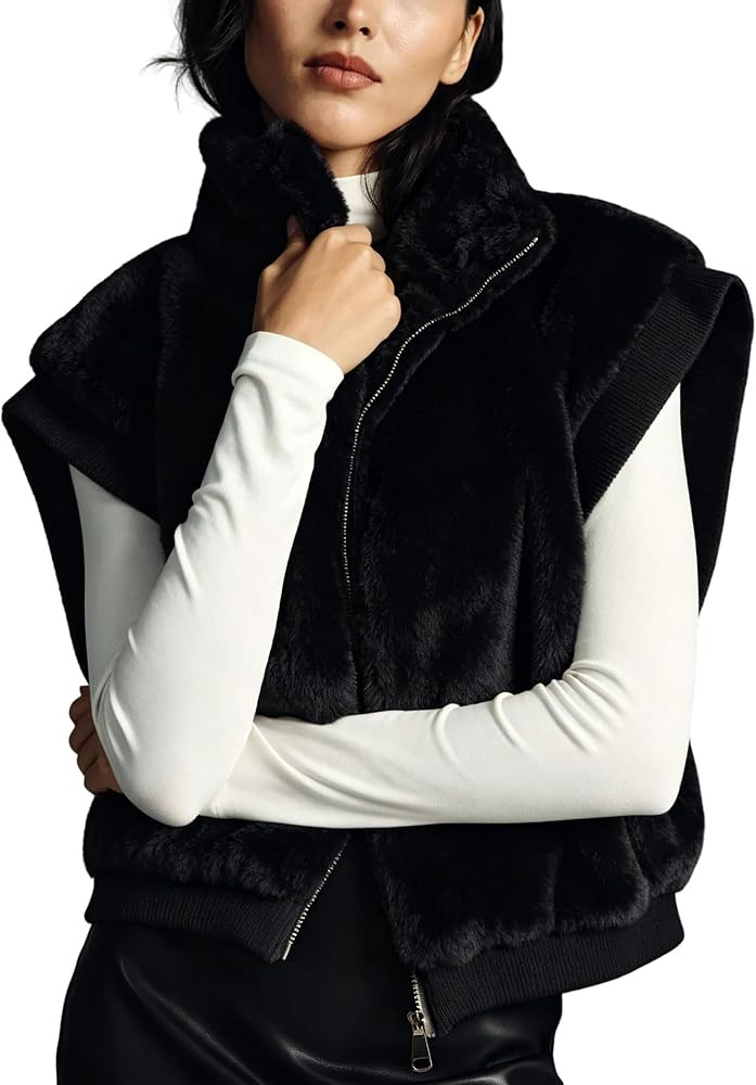 Dqbeng Womens Faux Fur Vest Zip Up Sleeveless Plush Jacket | Amazon (US)