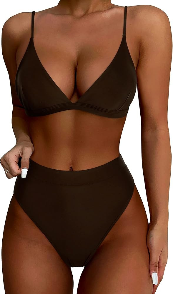 SUUKSESS Women High Waisted High Cut Bikini Sets Sexy Triangle 2 Piece Swimsuits | Amazon (US)