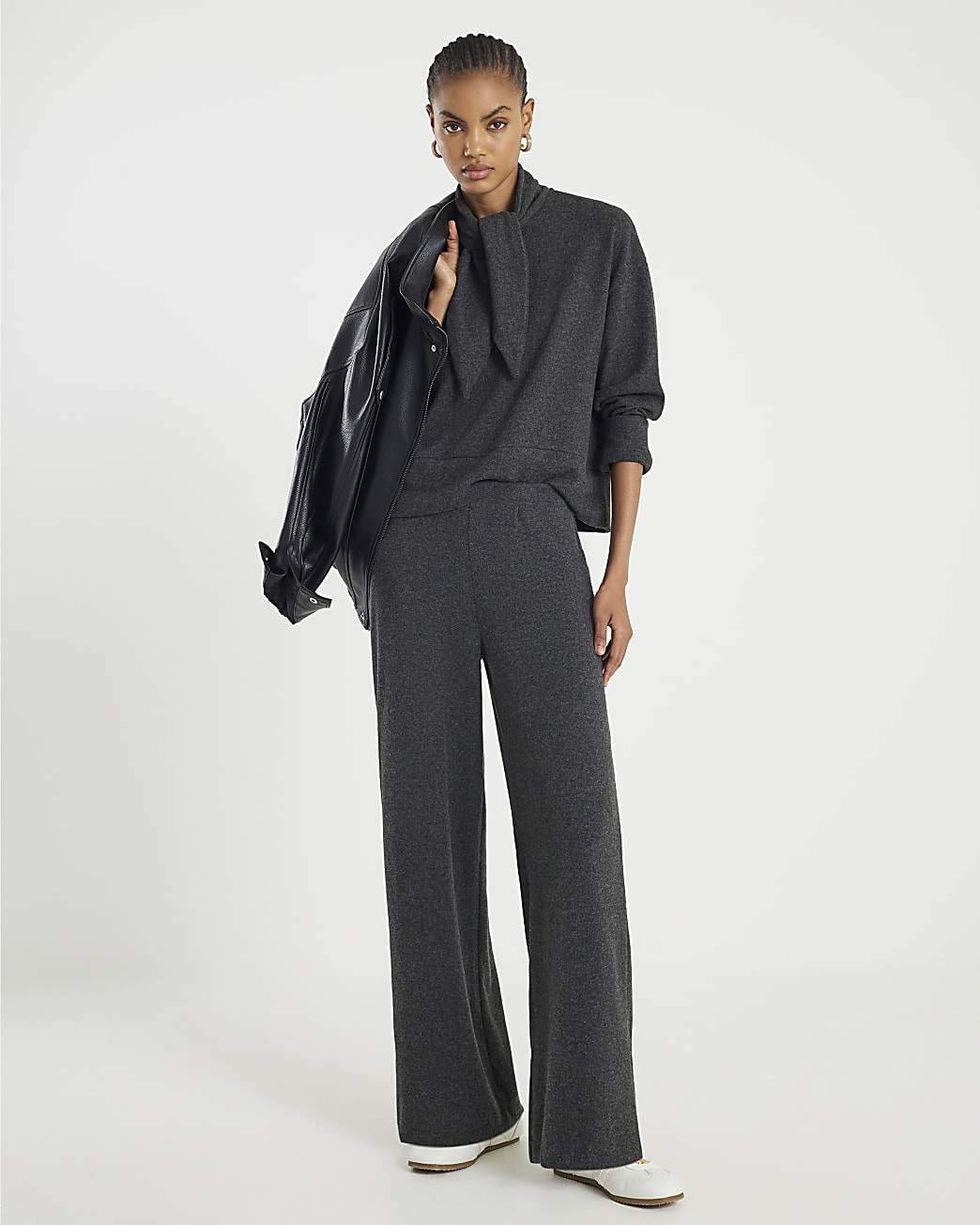 Grey Cosy Wide Leg Trousers | River Island UK & IE