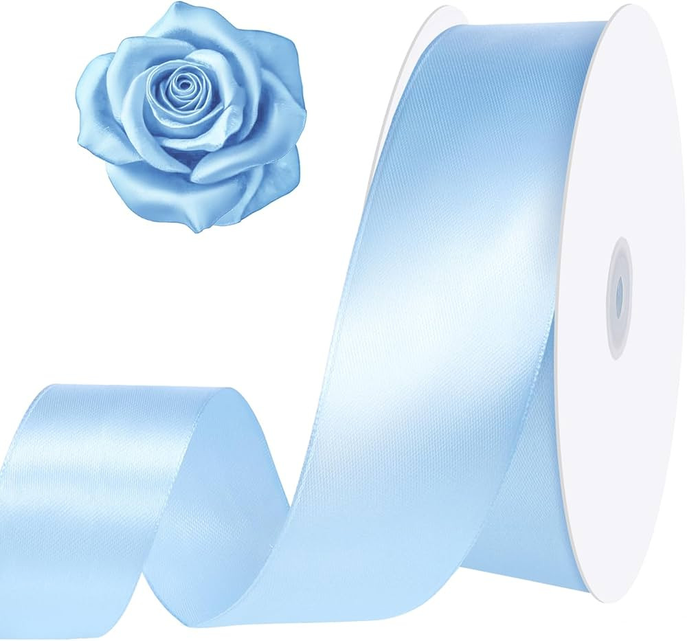 Light Blue Ribbon 1 1/2 Inch 120 Yards Baby Sky Blue Satin Ribbon for Baby Bridal Shower Beach We... | Amazon (US)