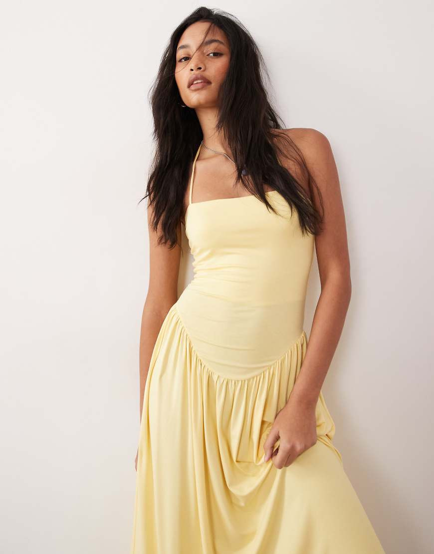 ASOS DESIGN drop waist halter neck sundress in yellow | ASOS (Global)