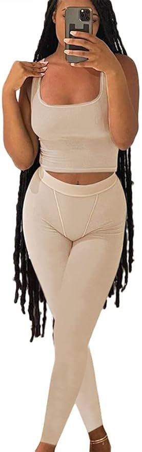 AYWA Casual Workout Sets Two Piece Outfits for Women Ribbed Crop Tank Top High Waist Leggings Act... | Amazon (US)