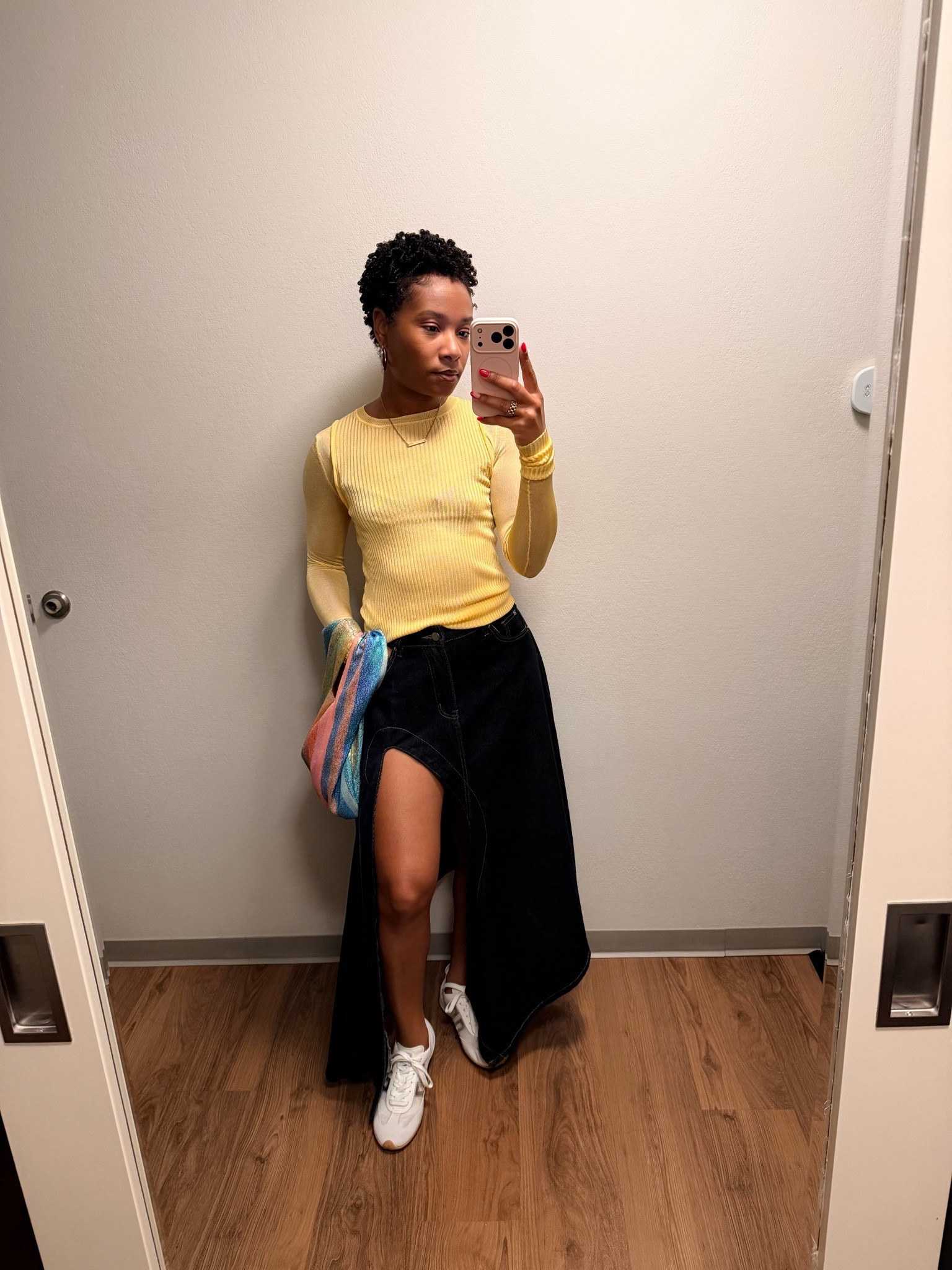 Last nights outfit for Juneteenth: Sheer long sleeve top in yellow and high slit denim skirt. I paired it with my Back70 sneakers and sparkly bag.

#LTKootd #LTKgrwm #LTKSeasonal
