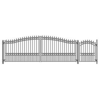 London Style 18 ft. x 6 ft. with Pedestrian Gate Black Steel Swing Dual Driveway Fence Gate | The Home Depot