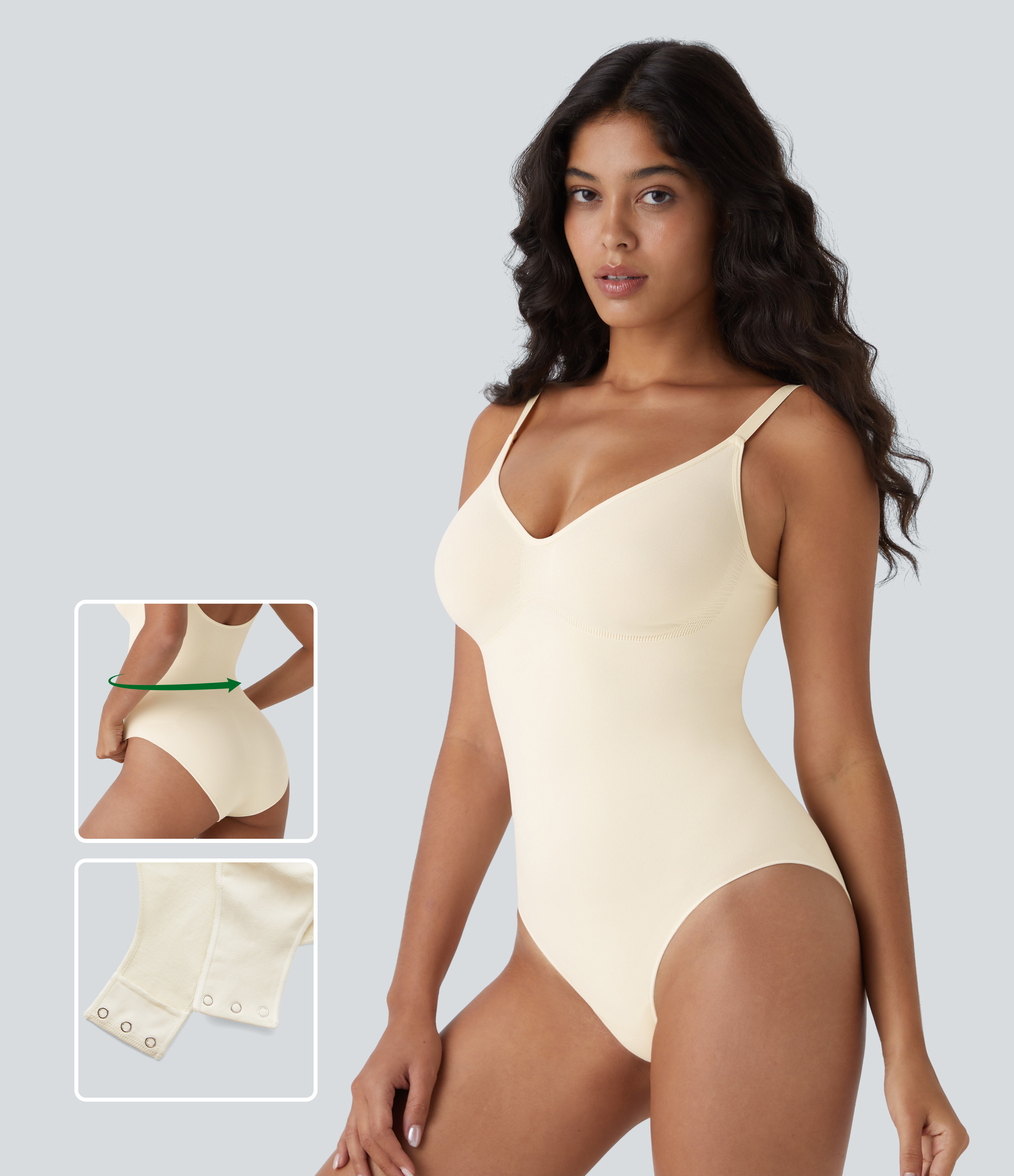 Halara Seamless Flow Tummy Control Snap Closure Lounge Sculpting Shapewear Bodysuit  - Vanilla Ice - M | HALARA