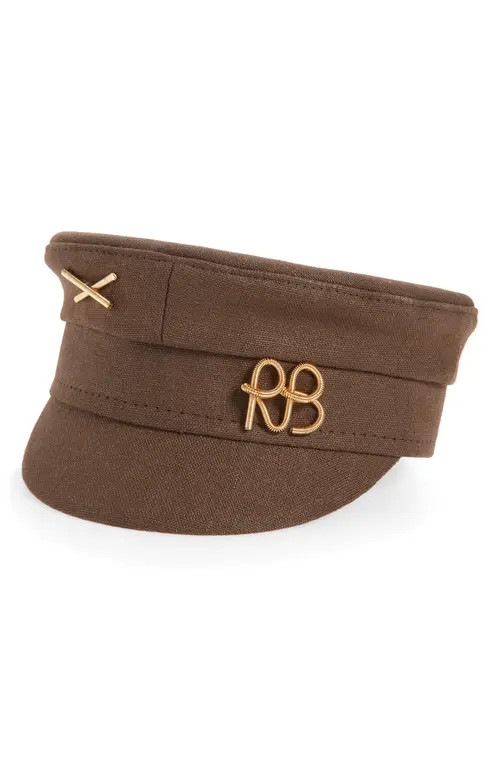Ruslan Baginskiy Logo Embellished Canvas Newsboy Cap in Brown at Nordstrom, Size X-Small | Nordstrom
