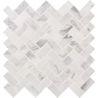 Calacatta Cressa Herringbone 12 in. x 12 in. x 10 mm Honed Marble Mosaic Tile (9.4 sq. ft. / case... | The Home Depot