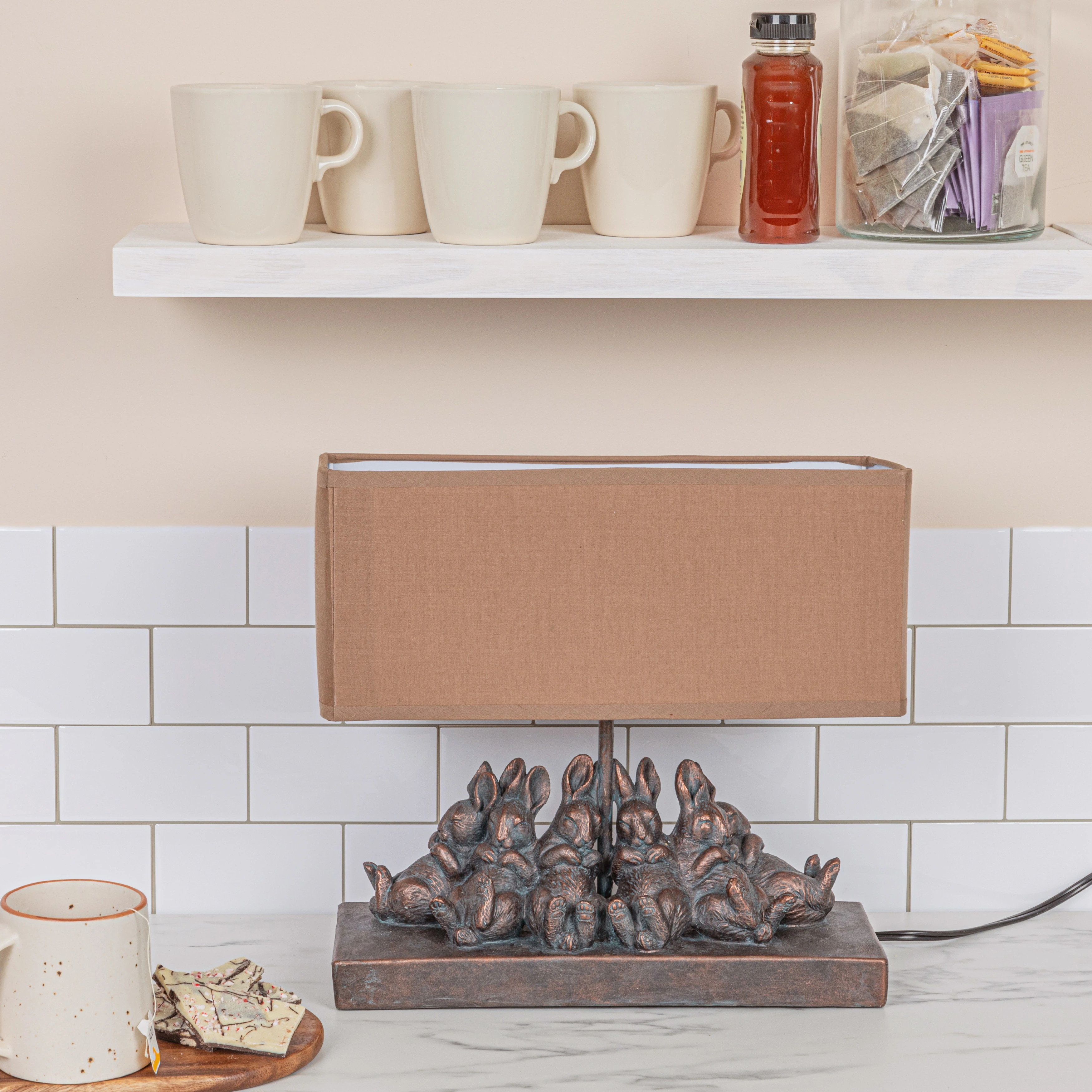 Resin Rabbit Table Lamp with Linen Shade - Bronze | Overstock
