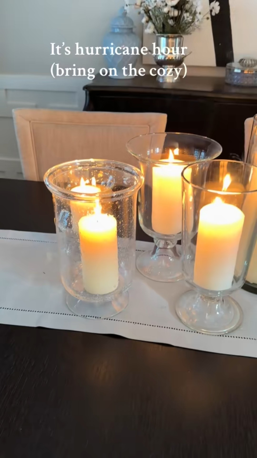There’s nothing like the glow of pillar candles in glass hurricane candleholders to make a space feel warm and inviting. I love grouping different sizes together for a simple, timeless look. They work beautifully on a dining table, fireplace, console, or coffee table and instantly add cozy ambiance to any room. A classic decor staple you can use year-round.

Glass hurricane candleholders https://amzn.to/3YAGz4p
Pillar candles https://amzn.to/4aNaAp6

#LTKHome #LTKHoliday #LTKvlog