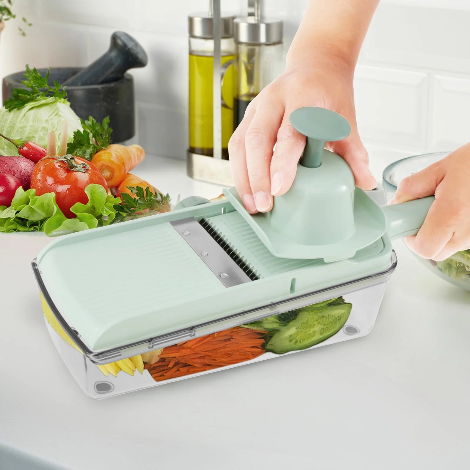 Mandoline Slicer for Kitchen Adjustable Vegetable Slicer with Container and Peeler Multifunction ... | Walmart (US)