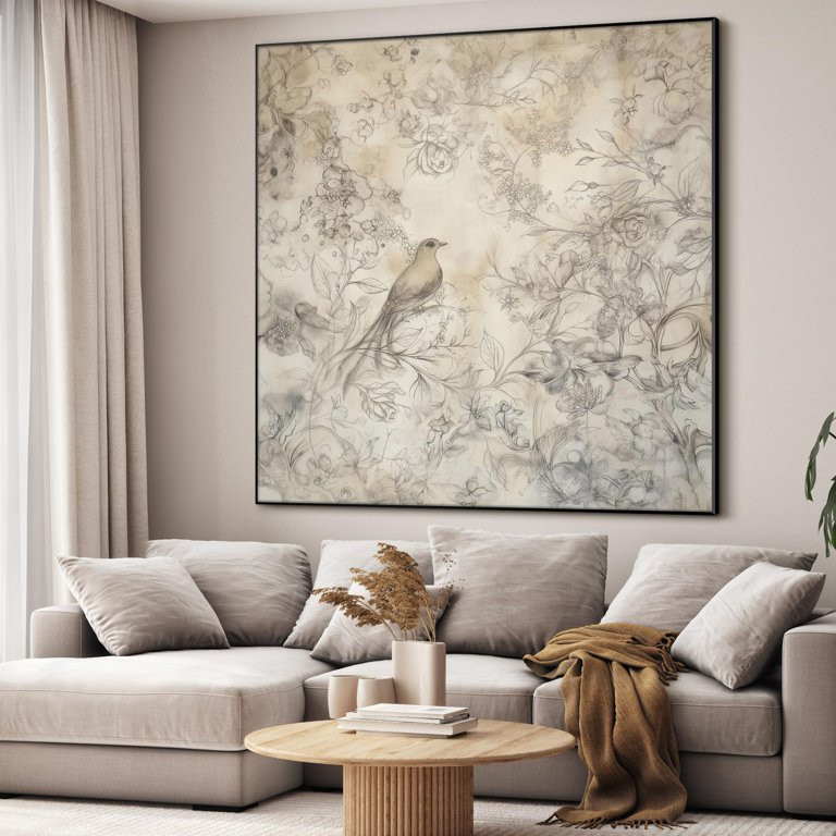36"x36" Large Framed Wall Art - Decor Floral Sketch Delicate Bird (Frame Assembly Required) - Wal... | Walmart (US)