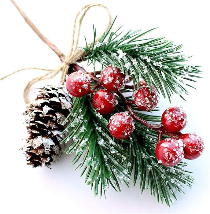 Red Berry Stems Pine Branches Evergreen Christmas Berries Décor 8 PCS Artificial Pine Cones Bran... | Amazon (US)