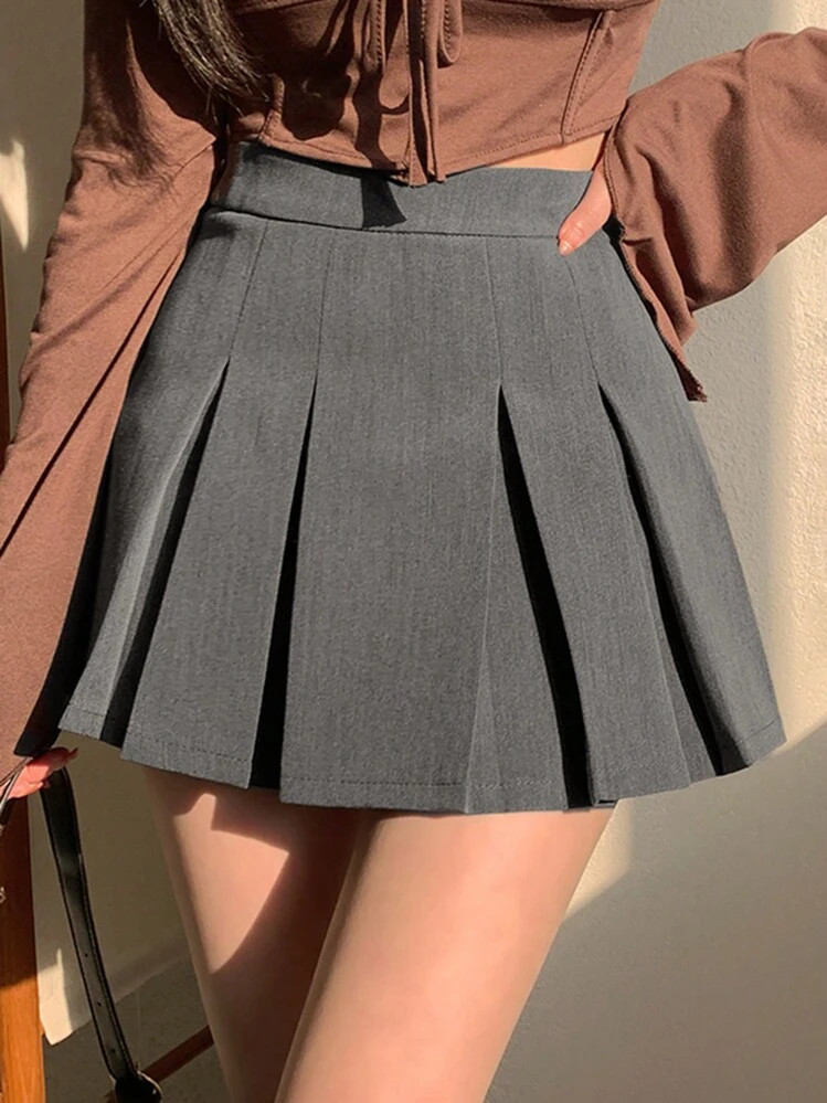 DAZY Falda Pantalón Plisada De Unicolor Para Mujer Con Estilo Informal Universitario | SHEIN