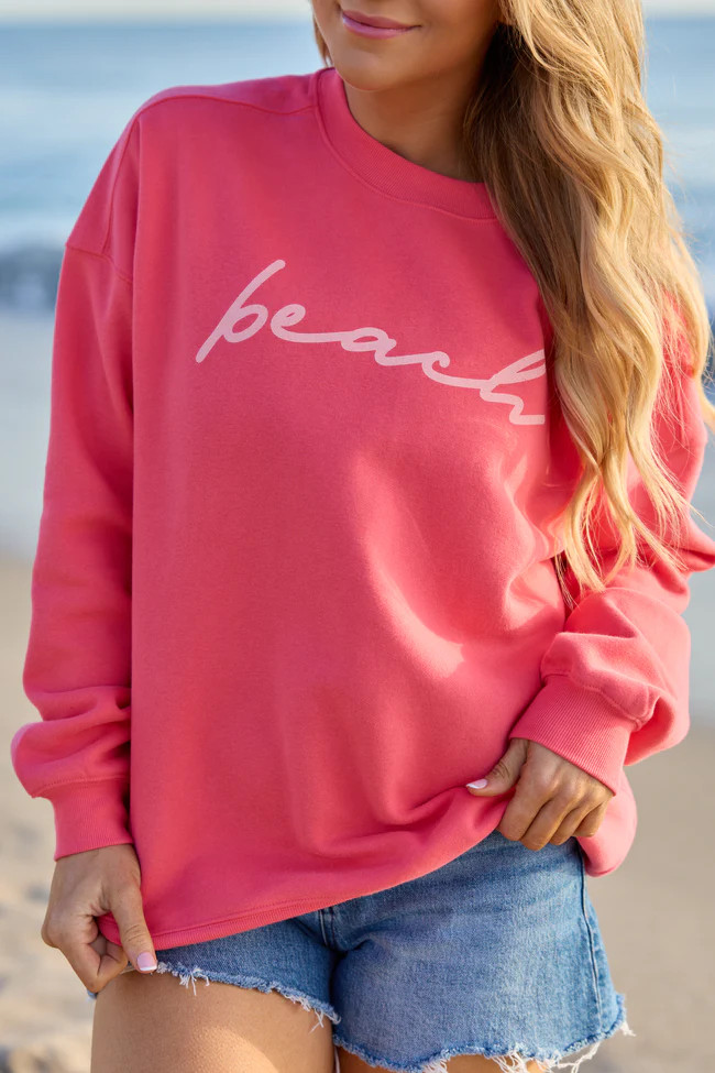 Beach Script Light Red Graphic Sweatshirt SALE | Pink Lily