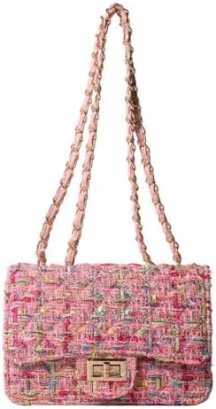 Women's Tweed Plaid Square Bag, Large Capacity Quilted Woven Embroidered Shoulder Bag, Ladies Woo... | Amazon (US)