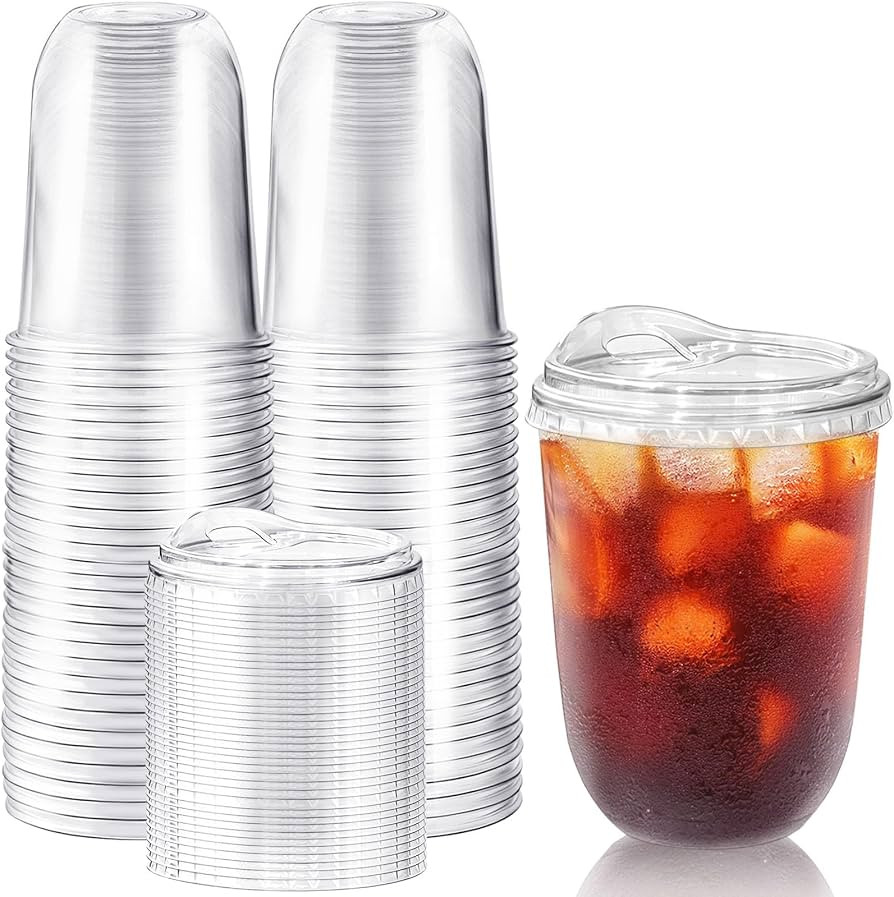 Alaeseje 50 Pack Clear Plastic Cups with Strawless Sip Lids,16 oz Iced Coffee Cups with Lids,Disp... | Amazon (US)