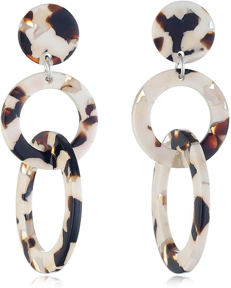 DIYANMMY Acrylic Statement Geometric Earrings Resin Acetate Drop Dangle Mottled Hoop Earrings Fas... | Amazon (US)