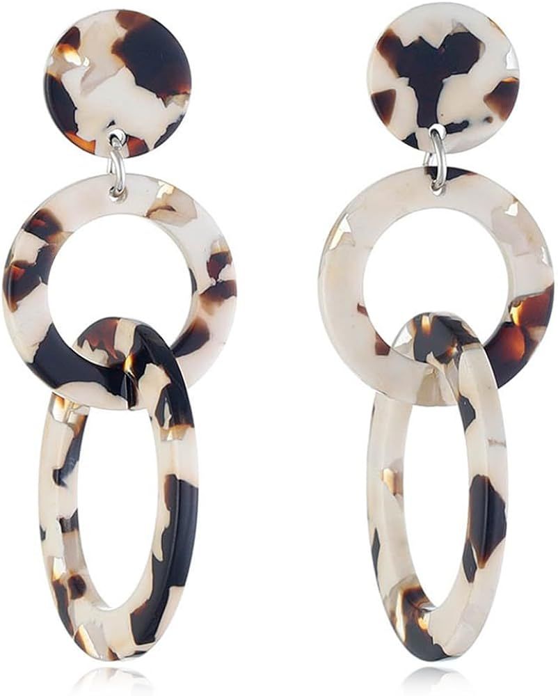 DIYANMMY Acrylic Statement Geometric Earrings Resin Acetate Drop Dangle Mottled Hoop Earrings Fas... | Amazon (US)