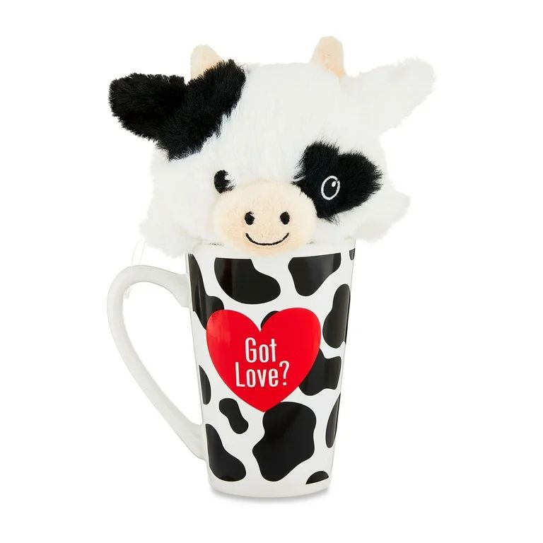 Valentine's Day 5in Black and White Cow Plush Toy in Latte Mug for Adult by Way To Celebrate | Walmart (US)