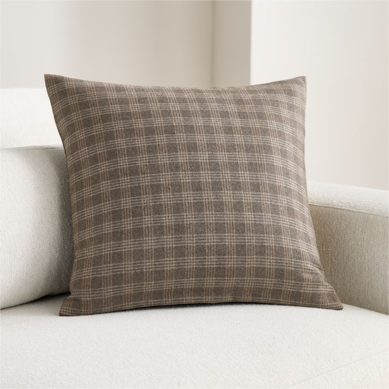 Roberto Italian Wool Blend Plaid 20"x20" Sand Beige Throw Pillow Cover | Crate & Barrel