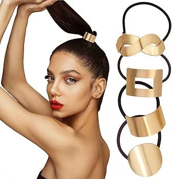 4Pieces Ponytail Hair Cuff Metal Circle Horsetail Retainer Elastic Hair Rope Hair Ties Accessorie... | Amazon (US)